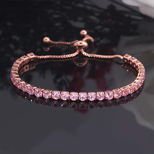 CiNily Adjustable Tennis Bracelets for Women Teen Girls Rainbow Cubic Zirconia Bracelet 14K White Gold Plated Hypoallergenic Slider Bracelet Jewelry Gift - color: Adjustable bracelet-pink
