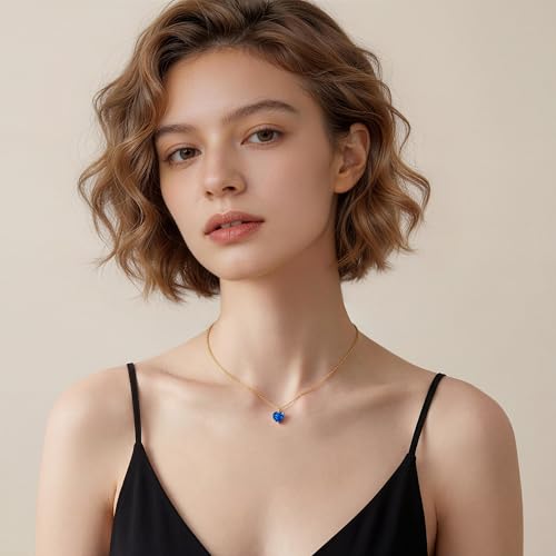 14K Gold Plated Necklace Gold Necklaces for Women Diamond Pendant Dainty Choker Layered Necklaces for Women Jewelry Set Gifts for Women Trendy Sister Mom Wife Womens Her Friend Party - style: 1001-Blue