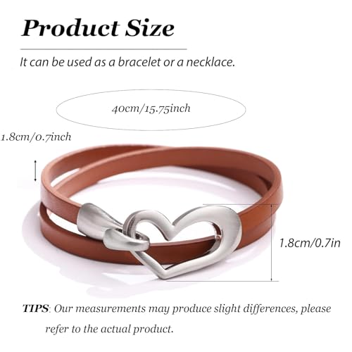 Long tiantian Leather Bracelets for Women Men Heart Wrap Bracelets Western Jewelry Cowgirl Outfits Birthday Gifts for Her - color: A2：brown leather bracelet