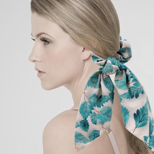 Scarf Scrunchie,6PCS Hair Scarf Ties Bow Scrunchies | Hair Scarves,Scrunchie with Tails,Bandana Scrunchies,Hair Bows,Scarf Ponytail,Hair Accessories for Women,2 in 1 - color: leaf 2B