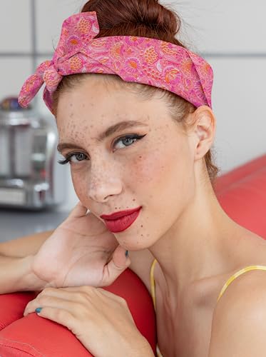 AVKA Studio 100% Cotton Bandanas for Women & Men, 2 Pack 20x20 Inch, 22x22 inch Hand Printed, Lightweight Cotton Handkerchief - color: Pink, size: 20 x 20 Inches