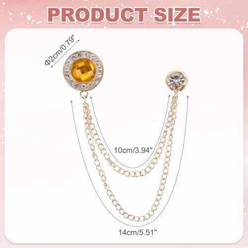 PATIKIL Gem Chain Brooch Pins, Hanging Chain Brooch Suit Pin Tassel Chain Round Crystal Badge Lapel Collar Pins for Men Shirts - color: Gold Tone(Yellow)