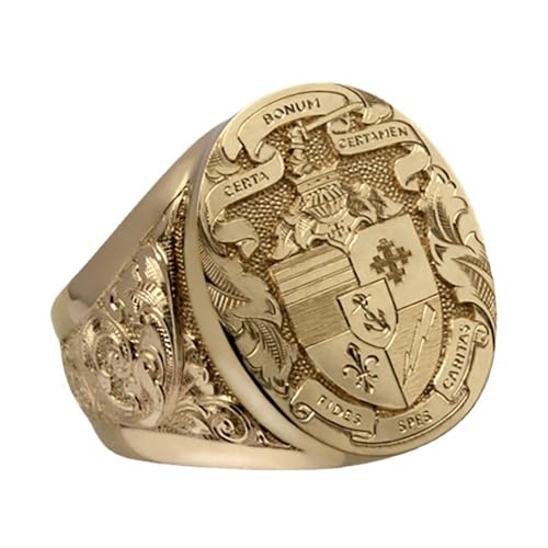 Vintage Coat of Arms Rings for Men He Custom Signet Statement Ring 14K Gold Plated Personalized Family Engraved Badge Rings Jewelry Graduation Party Birthday Gifts for Women Father Dad Size 9 - size: size 9