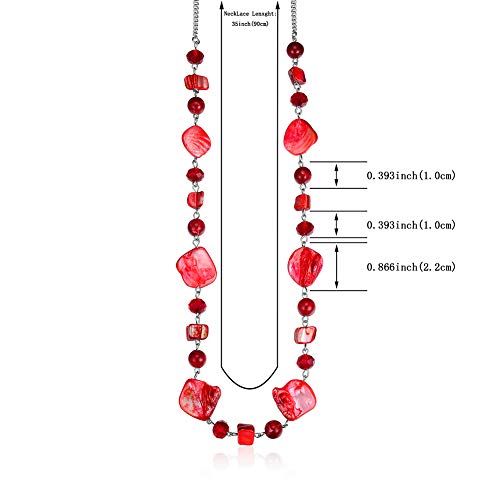 PEARL&CLUB Long Beaded Necklaces For Women - Sweater Chain Fashion Jewelry Necklace Gifts For Women - color: 35-Red