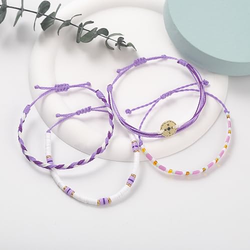 FANCY SHINY Boho Nautical Compass String Bracelets Beaded Clay Beads Bracelet Stackable Friendship Bracelets Summer Beach Outfits for Women Girls - color: Purple