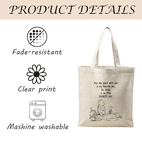 Canvas Tote Bag Aesthetic for Women,Reusable Canvas Cute Shoulder Bag for Grocery, Shopping, Beach & Daily Use - color: Bear 1