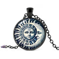 1pc Stunning Round Pendant Necklace - Unique Sun & Moon Pattern, Oil Painting Style Glass Mosaic, Alloy Construction, Trendy Sweater Chain, Fashionable Gift for Women - Christmas or Birthday Gift - color: Blue Sun/Moon