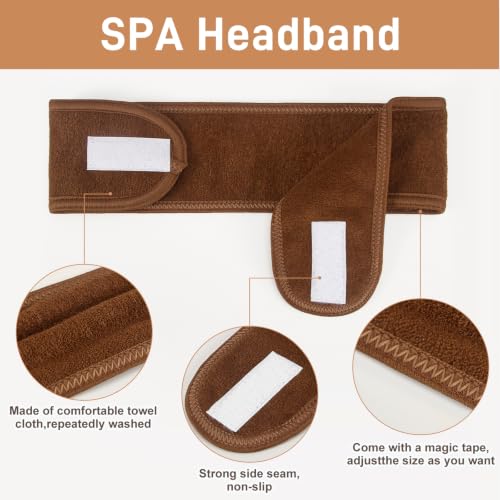 Whaline 4Pcs Spa Facial Headbands Make Up Wrap Head Terry Cloth Headband Soft Adjustable Towel Band for Face Washing Shower Facial Cover Yoga (Coffee) - color: Coffee