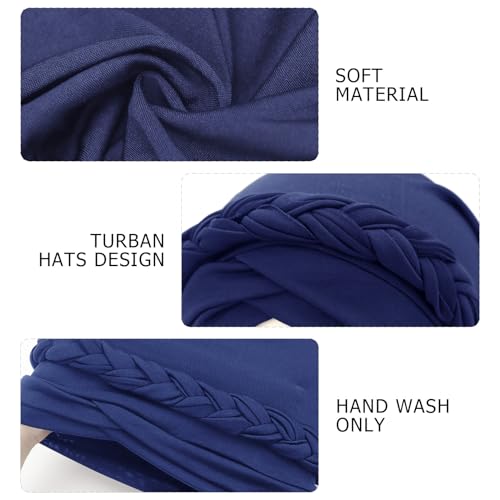 DRESHOW Turban Pre-Tied Twisted Hat Thread African Head Wraps for Black Women Chemo Cancer Cap Braid Hair Cover - color: 1 Pack Twisted Braid Hat: Navy Blue