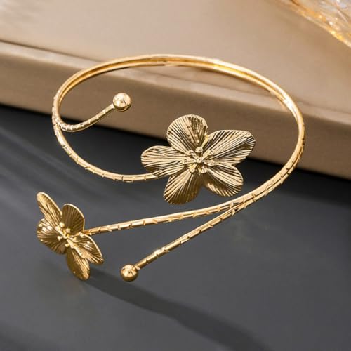 Arm Cuff for Women Gold Upper Arm Bracelet Minimalist Adjustable Cuffs Bangle Punk Dress Jewelry - style: Flower B
