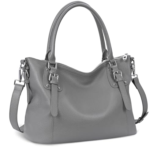 HESHE Genuine Leather Purses and Handbags for Women Tote Shoulder Bag Satchel Purse Top Handle Bags Hobo Crossbody Purse - color: Grey, size: Large