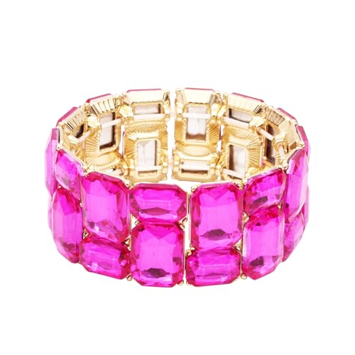 Women’s Wedding Bridal Crystal Leaf Flower Stretch Bangle Elastic Wide Bracelet Jewelry for Brides Bridesmaid - color: Style2-Rose Red-Gold Plated