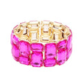 Women’s Wedding Bridal Crystal Leaf Flower Stretch Bangle Elastic Wide Bracelet Jewelry for Brides Bridesmaid - color: Style2-Rose Red-Gold Plated