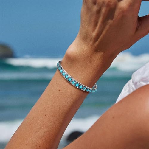Long tiantian Western Turquoise Beaded Bracelet Set for Women Stackable Cowgirl Bracelets Boho Concho Jewelry Country Concert Rodeo Outfit Accessories Gifts - color: A6:turquoise bracelet for women