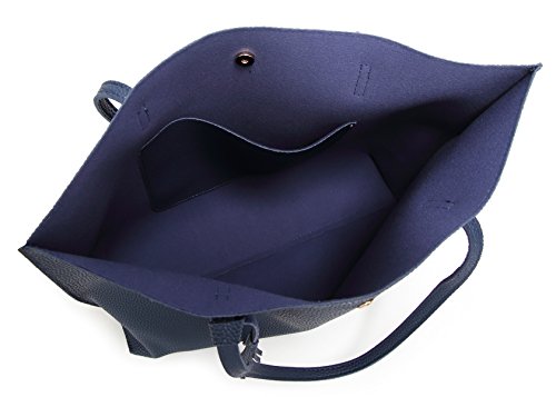 Dreubea Women's Soft Faux Leather Tote Shoulder Bag from, Big Capacity Tassel Handbag - color: Dark Blue