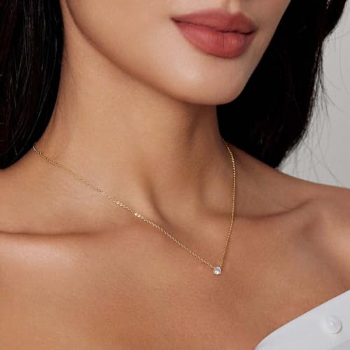 Luxval Diamond Pendant Gold Necklace for Women，Dainty 18k Gold Plated Choker Necklaces Simple Gold Jewelry Gifts for Women Girls - color: Gold-Round CZ