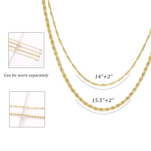 CHESKY Layered Necklaces for Women, 14K Gold Plated Chain Necklace Women Trendy Cuban Link Paperclip Chain Toggle Clasp Necklace Fashion Chunky Jewelry for Women - style: Wave/Rope-GD