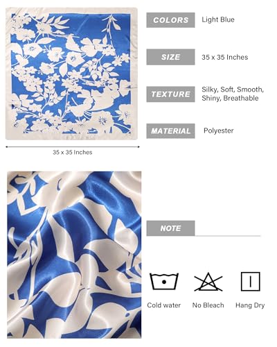 AWAYTR 35” Satin Head Scarf for Women Like Silk Scarf for Hair Scarf Satin Hair Bandana Women Headscarf Hair Wrap Scarf Neck - color: Light Blue