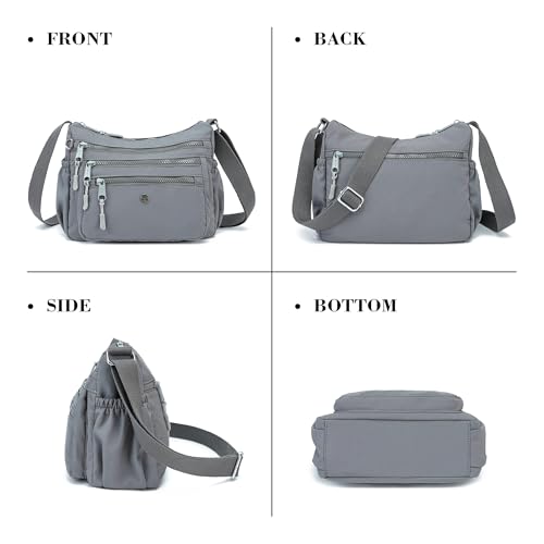 AOCINA Crossbody Bags for Women Multi Pocket Nylon Lightweight Ladies Purses Messenger Shoulder Handbags Satchel Travel Bag - color: Gray, size: Small