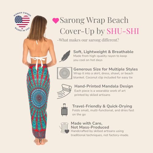 SHU-SHI Sarong Wraps for Women Long Beach Cover ups Pareo Bathing Suit Wrap Skirt Mandala Sarongs Coverup - color: Red