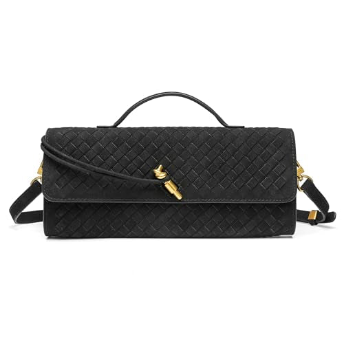 NEWBELLA Handwoven Women's Clutch Purse, Crossbody Bag with Adjustable Strap for Evening & Casual Use - color: Matted Black