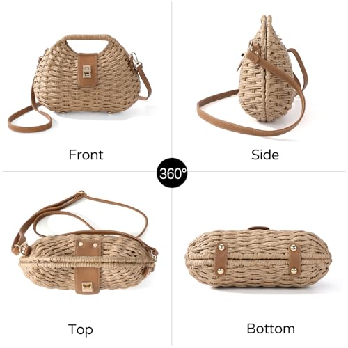 Richeart Clutch Purses for Women - Summer Beach Crossbody Bag with Adjustable Strap - Boho Shoulder Handwoven Straw Purse - color: Khaki
