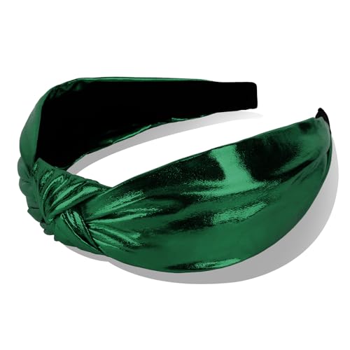YISSION Metallic Green Knotted Headband for Women, Wide Twist Shiny Fabric Hairband, Fashion Hair Accessory for Everyday Wear, Parties, and Travel - color: Green
