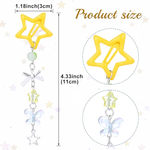 Pndeyo 2pcs Star Tassels Hair Clips for Women, Non-Slip 2000s Y2K Hair Snap Barrettes, Cute Star Bow Butterfly Beaded Pendant Hair Pin Accessories for Braid Long Short Thin Thick Hair- Yellow - color: Yellow-bow shape