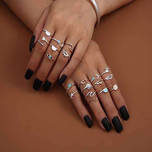 FUTIMELY Boho Retro Stackable Rings Sets for Women Knuckle Joint Finger Knuckle Nail Ring Sets Moon Stars Stack Preppy Statement Rings Cute Trendy Stuff Jewelry - style: A-1