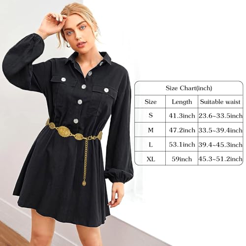 Women's Concho Chain Belt Western Cowgirl Metal Waist Chain Belt for Dress - color: C Gold, size: S: 41.3 in