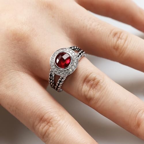 Designer Inspired Twisted Cable Statement Rings for Women Fashion Jewelry 8 MM CZ Split Shank Cable Ring Gift - color: Red