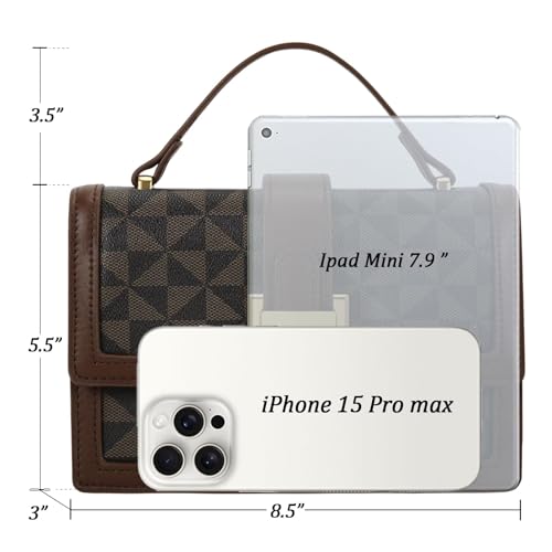 KKXIU Crossbody Bags for Women - Top Handle Purses for Lady, Leather Handbags Shoulder Clutch with Adjustable Shoulder Strap - color: Brown Checkered