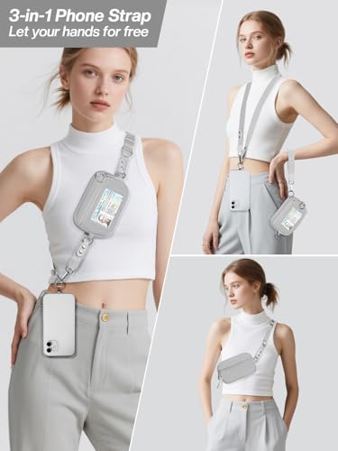 Tiostep Clip and Go Strap for Phone with Wallet Crossbody Phone Lanyard Adjustable and Detachable RFID Wristlet Wallet with ID Window and Zipper, Grey - color: Grey, size: Medium