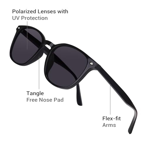 DrRelax Retro Sunglasses Womens Trendy Round Polarized Shades Sun Glasses - color: Black Frame Grey Lens