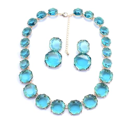 925 Sterling Silver Bib Necklace Transparent Polygon Resin Choker, Indian Ethnic Large Collar Big Bib Necklace, Black Chunky Rhinestone For Women Mrs Jewelry, Emerald Statement Colorful Beaded - color: bib necklace blue
