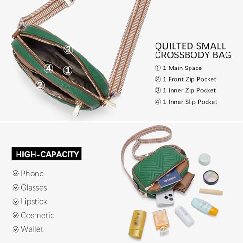 BOSTANTEN Quilted Crossbody Bags for Women Vegan Leather Purses Shoulder Handbags with Wide Strap - color: Green With Brown