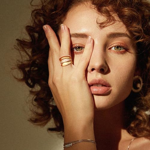 TOBENY Stackable Gold Rings for Women Non Tarnish Dainty 14K Gold Plated Stacking Cubic Zirconia Thumb Ring Set Trendy Statement Promise Wedding Bands Engagement Rings for Women Size 6 7 8 9 10 - color: 04-4Pcs Stacking Rings