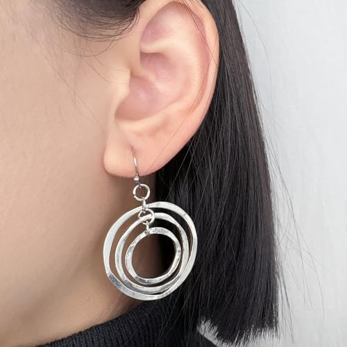 Silver Circle Earrings Sterling Silver Earrings for Women Bohemian Earrings Hypoallergenic Irregular Dangle Earrings Boho Earrings for Women