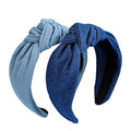 2 Pcs 6CM Wide Knotted Hair Hoops Vintage Denim Knot Headbands Non-Slip Elastic Top Thick Hairbands Dark Blue Light Blue