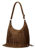 Suede Fringe Crossbody Bag for Women Ladies Stylish Leather Shoulder Bag Purse Handbag Fall Winter Spring - color: Coffee