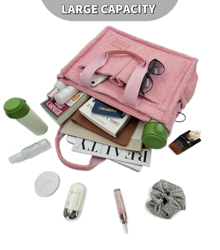 Large Canvas Tote Bag for Women Work Tote Bags with Pockets Laptop Crossbody Purses Everyday Bag Handbags for Travel - color: Plush Pink