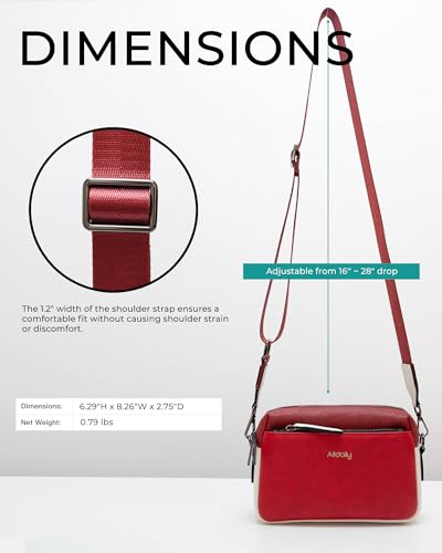 Alldaily Small Triple Zip Crossbody Purse for Women, Vegan Leather Phone Bag with Wide Shoulder Strap - color: Red & White & Red