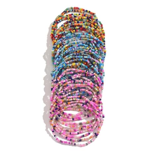 Caiyao 36Pcs Colorful Elastic Seed Beaded Bracelets Set Bohemia Multilayer Rainbow Beaded Stretch Bracelet Anklet Adjustable Glass Beads Wristbands for Women Summer Beach Boho Vaction Jewelry - style: StyleB