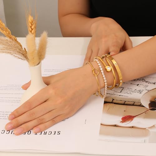 18 K Gold Plated Love Bangle Bracelet Stack Cuff Jewelry for Women Jewelry Set for Women Gift with Box - style: style22
