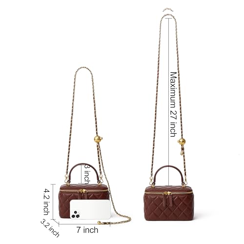 DORIS&JACKY Small Quilted Box Crossbody Purse For Women, Designer Lambskin Leather Mini Top Handle Tote Bag With Chain Strap - color: 5-wine Red