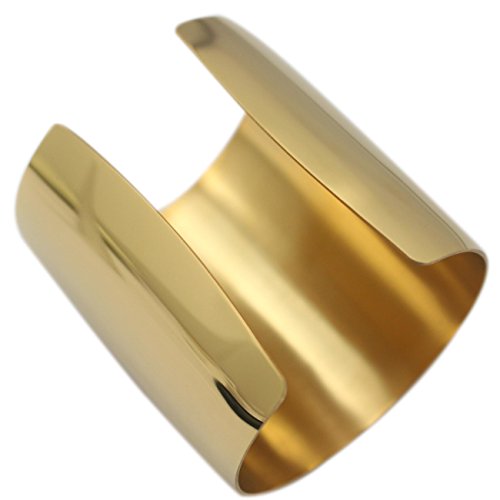 Stainless Steel Smooth Polished Open Cuff Bangle Bracelet for Women Lady Girls Gift - color: Gold