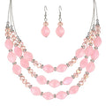 3 Layered Chunky Statement Necklace for Women Beaded Strand Necklaces with Earring Fashion Costumes Collar Necklace Jewelry Sets Gifts for Women - color: Pink