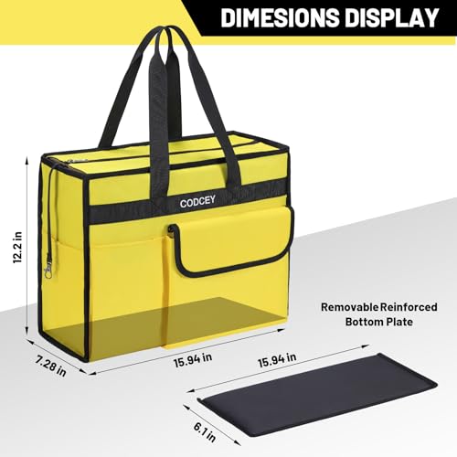 Large Utility Tote Bag with Reinforced Bottom, Waterproof Multi Pockets Beach Tote Bag for Travel, Work, School - color: Yellow