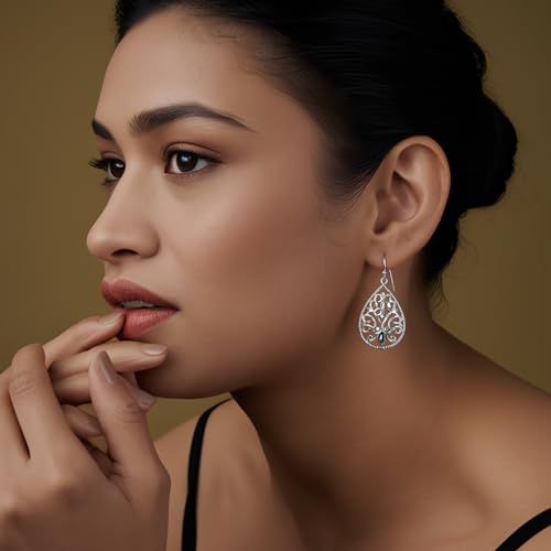 LeCalla Sterling Silver Dangle Earrings for Women | 925 Sterling Silver Long Interlocked Handmade Textured Drop Earring for Women - color: Filigree Teardrop