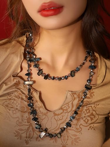 MINACHI Colorful Irregular Beaded Long Necklace, Coated Reflective Glass Beads, Bohemian Vintage Chunky Costume Jewelry for Women - style: Necklace NECK.002